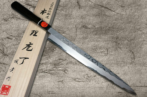 シヤ 野太刀-茶色 重木田中VG10 大马士革闪光日本EB 厨师的柳刃(刺身) 300毫米带