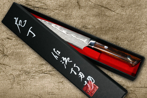 Takeshi Saji VG10 Black Damascus IR Japanese Chefs Petty KnifeUtility 90mm with Desert Ironwood Handle