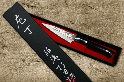 Takeshi Saji VG10 Black Damascus MCB Japanese Chefs Petty KnifeUtility 150mm with Black Micarta Handle