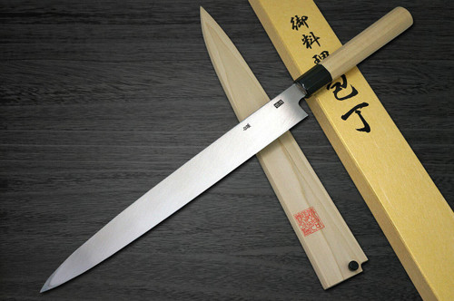 Yoshihiro Gingami No.3 G3HC Japanese Chefs YanagibaSashimi 360mm with Saya Sheath and Magnolia Wood Handle