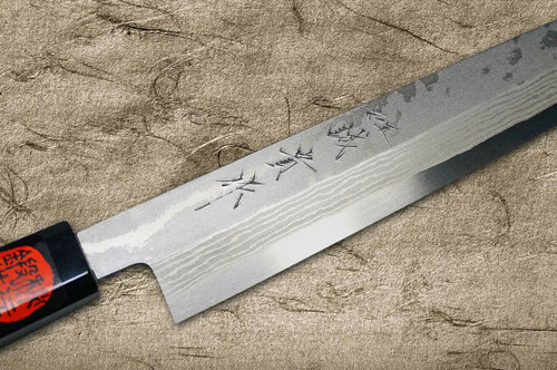 Shigeki Tanaka Ginsan Silver 3 Steel Damascus Japanese EB Chefs YanagibaSashimi 270mm with Ebony Handle