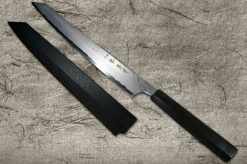 Left Handed Sakai Takayuki Seiryu Damascus Aogami 2 steel Japanese Chefs Kengata-YanagibaSashimi 270mm with Saya Sheath