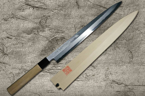 Yoshihiro Aogami No.1 Damascus Suminagashi B1SN Japanese Chefs YanagibaSashimi 270mm with Saya Sheath and Magnolia Wood Handle