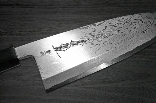 Yoshihiro Aogami No.1 Damascus Suminagashi B1SN Japanese Chefs Deba Knife 165mm with Saya Sheath and Magnolia Wood Handle
