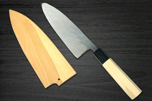 Yoshihiro Aogami No.1 Damascus Suminagashi B1SN Japanese Chefs Deba Knife 165mm with Saya Sheath and Magnolia Wood Handle