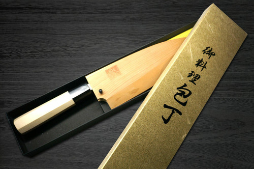 Yoshihiro Aogami No.1 Damascus Suminagashi B1SN Japanese Chefs Deba Knife 165mm with Saya Sheath and Magnolia Wood Handle