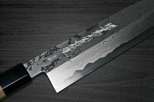 Yoshihiro Aogami No.1 Damascus Suminagashi B1SN Japanese Chefs Kamagata-UsubaVegetable 195mm with Saya Sheath and Magnolia Wood Handle