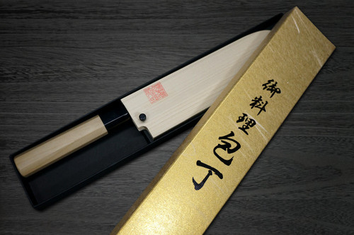 Yoshihiro Aogami No.1 Damascus Suminagashi B1SN Japanese Chefs Kamagata-UsubaVegetable 195mm with Saya Sheath and Magnolia Wood Handle