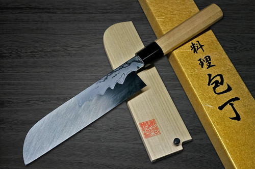 Yoshihiro Aogami No.1 Damascus Suminagashi B1SN Japanese Chefs Kamagata-UsubaVegetable 225mm with Saya Sheath and Magnolia Wood Handle
