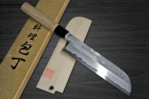 Yoshihiro Aogami No.1 Damascus Suminagashi B1SN Japanese Chefs Kamagata-UsubaVegetable 225mm with Saya Sheath and Magnolia Wood Handle