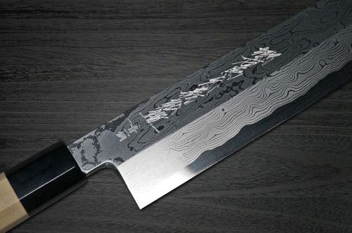 Yoshihiro Aogami No.1 Damascus Suminagashi B1SN Japanese Chefs UsubaVegetable 225mm with Saya Sheath and Magnolia Wood Handle