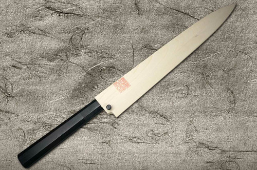 Yoshihiro Gingami No.3 Damascus Suminagashi G3SN-E Japanese Chefs YanagibaSashimi 330mm with Saya Sheath and Ebony Handle