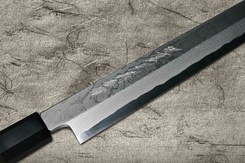 Yoshihiro Gingami No.3 Damascus Suminagashi G3SN-E Japanese Chefs Sakimaru-TakohikiSashimi 330mm with Saya Sheath and Ebony Handle