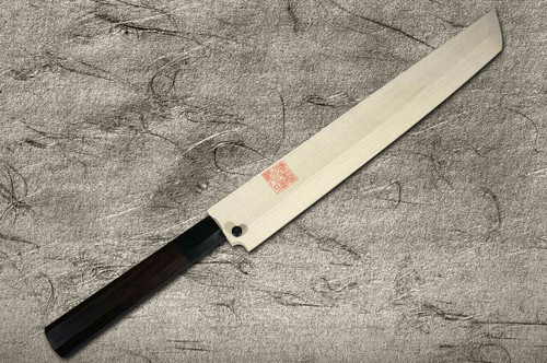 Yoshihiro Gingami No.3 Damascus Suminagashi G3SN-E Japanese Chefs Sakimaru-TakohikiSashimi 330mm with Saya Sheath and Ebony Handle