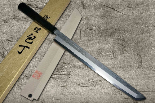 Yoshihiro Gingami No.3 Damascus Suminagashi G3SN-E Japanese Chefs Sakimaru-TakohikiSashimi 330mm with Saya Sheath and Ebony Handle