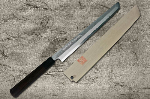 Yoshihiro Gingami No.3 Damascus Suminagashi G3SN-E Japanese Chefs Sakimaru-TakohikiSashimi 330mm with Saya Sheath and Ebony Handle