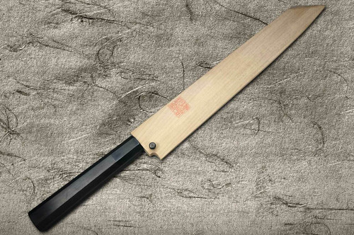 Yoshihiro Gingami No.3 Damascus Suminagashi G3SN-E Japanese Chefs Kiritsuke-YanagibaSashimi 330mm with Saya Sheath and Ebony Handle