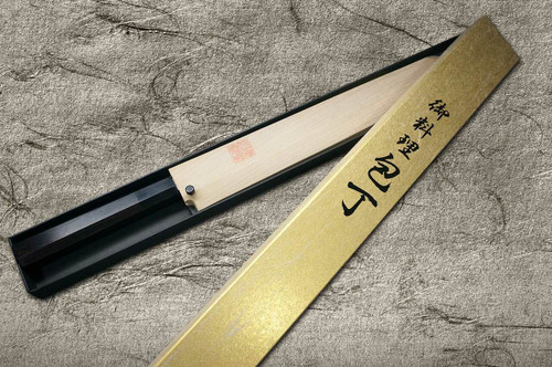 Yoshihiro Gingami No.3 Damascus Suminagashi G3SN-E Japanese Chefs Kiritsuke-YanagibaSashimi 330mm with Saya Sheath and Ebony Handle