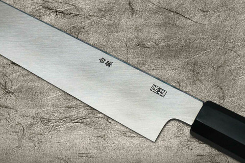 Yoshihiro Gingami No.3 Damascus Suminagashi G3SN-E Japanese Chefs Kiritsuke-YanagibaSashimi 360mm with Saya Sheath and Ebony Handle