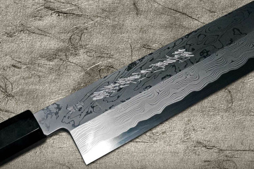 Yoshihiro Aogami No.1 Damascus Suminagashi B1SN-E Japanese Chefs UsubaVegetable 225mm with Saya Sheath and Ebony Handle
