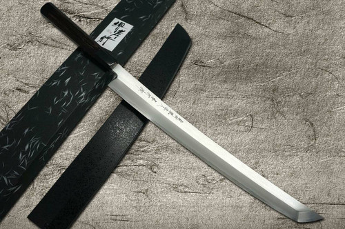 Sakai Takayuki ZANGETSU Ginsan Japanese Chefs Sakimaru-TakohikiSashimi 390mm with Wenge Handle and Saya Sheath