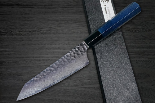 Sakai Takayuki 33-Layer VG10 Damascus Indigo Japan-Blue Chefs Kengata-Santoku Knife 160mm