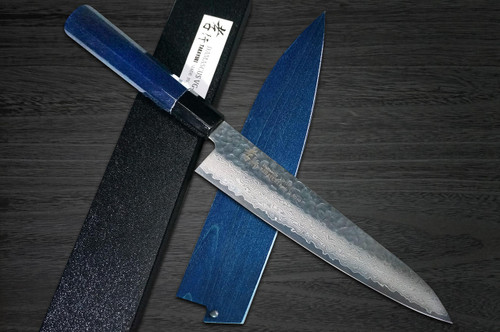 Sakai Takayuki 33-Layer VG10 Damascus Indigo Japan-Blue Chefs Gyuto Knife and Saya SET 210mm