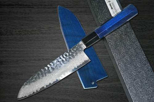 Sakai Takayuki 33-Layer VG10 Damascus Indigo Japan-Blue Chefs Santoku Knife and Saya SET 170mm