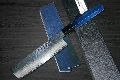 Sakai Takayuki 33-Layer VG10 Damascus Indigo Japan-Blue Chefs Vegetable Knife and Saya SET 160mm