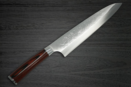 Takeshi Saji SRS13 Mirror Hammered PWR Japanese Chefs Gyuto Knife 240mm with Red Pakka Wood Handle