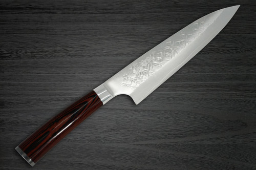 Takeshi Saji SRS13 Mirror Hammered PWR Japanese Chefs Gyuto Knife 210mm with Red Pakka Wood Handle