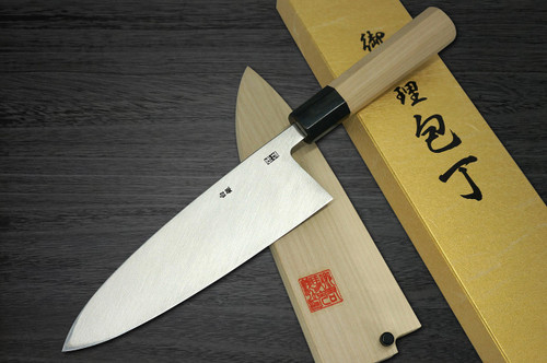 Yoshihiro Gingami No.3 G3HC Japanese Chefs Deba Knife 180mm with Saya Sheath and Magnolia Wood Handle