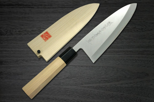 Yoshihiro Gingami No.3 G3HC Japanese Chefs Deba Knife 180mm with Saya Sheath and Magnolia Wood Handle