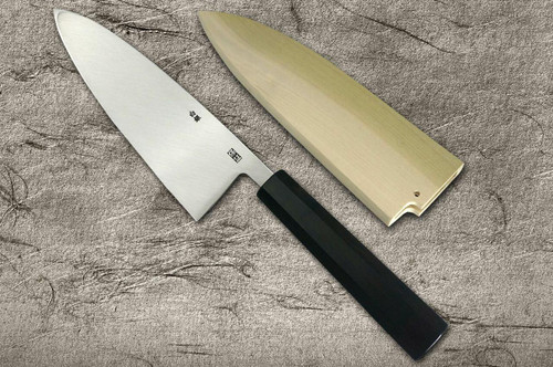 Yoshihiro Gingami No.3 G3HC-E Japanese Chefs Deba Knife 165mm with Saya Sheath and Ebony Handle