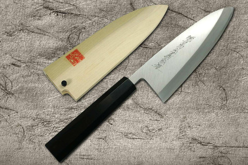 Yoshihiro Gingami No.3 G3HC-E Japanese Chefs Deba Knife 195mm with Saya Sheath and Ebony Handle