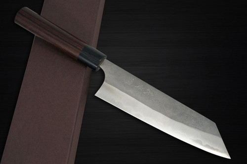 Yoshimi Kato Aogami Super Clad Nashiji RS Japanese Chefs Bunka Knife 170mm with Black-Ring Round Handle