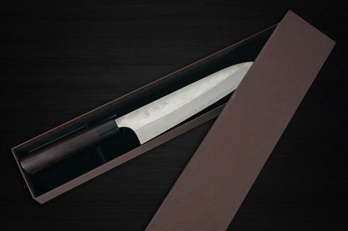 Yoshimi Kato Aogami Super Clad Nashiji RS Japanese Chefs Gyuto Knife 240mm with Black-Ring Round Handle