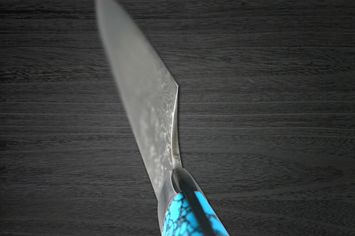 Takeshi Saji R2 Diamond Finish Damascus TCA Japanese Chefs Gyuto Knife 210mm with Blue Turquoise Handle