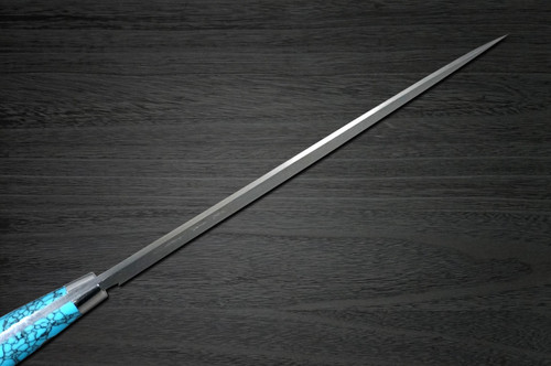 Takeshi Saji R2 Diamond Finish Damascus TCA Japanese Chefs Gyuto Knife 210mm with Blue Turquoise Handle