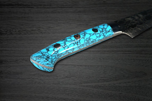 Takeshi Saji R2 Diamond Finish Damascus TCA Japanese Chefs Petty KnifeUtility 130mm with Blue Turquoise Handle