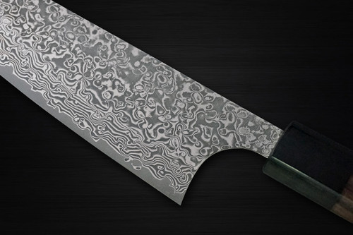 Yoshimi Kato 63 Layer VG10 Black Damascus RS8 Japanese Chefs Santoku Knife 170mm with Black-Ring Octagonal Handle