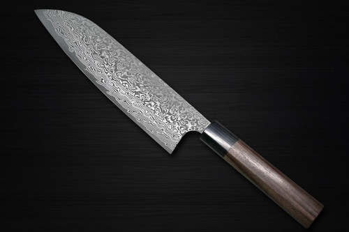 Yoshimi Kato 63 Layer VG10 Black Damascus RS8 Japanese Chefs Santoku Knife 170mm with Black-Ring Octagonal Handle