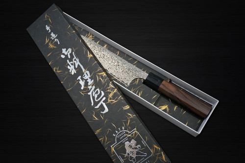 Yoshimi Kato 63 Layer VG10 Black Damascus RS8 Japanese Chefs Santoku Knife 170mm with Black-Ring Octagonal Handle