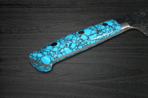 Takeshi Saji R2 Diamond Finish Damascus TCA Japanese Chefs Gyuto Knife 270mm with Blue Turquoise Handle