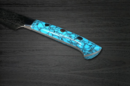 Takeshi Saji R2 Diamond Finish Damascus TCA Japanese Chefs Petty KnifeUtility 150mm with Blue Turquoise Handle