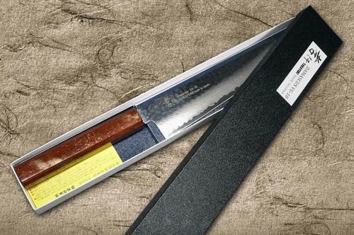 Sakai Takayuki 33-Layer VG10 Damascus Urushi Chefs Santoku Knife 170mm with Japanese Lacquered Oak Handle SEIREN