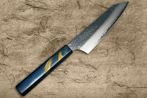 Sakai Takayuki 33-Layer VG10 Damascus Urushi Chefs Kengata-Santoku Knife 160mm with Japanese Lacquered Oak Handle SAISEKI