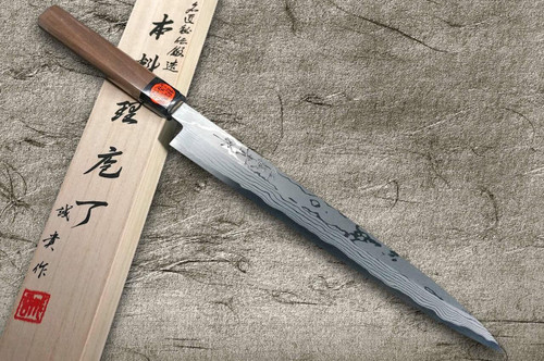 Shigeki Tanaka Aogami No.2 Damascus Japanese WN Chefs YanagibaSashimi 270mm with Walnut Handle