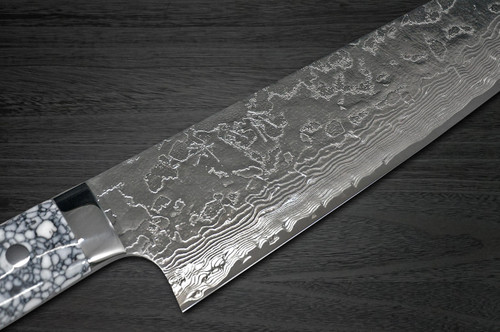 Takeshi Saji R2 Diamond Finish Damascus TCW Japanese Chefs Gyuto Knife 210mm with White Turquoise Handle