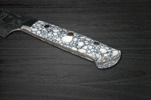 Takeshi Saji R2 Diamond Finish Damascus TCW Japanese Chefs Gyuto Knife 210mm with White Turquoise Handle